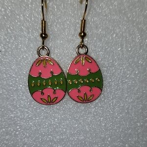 Hand Crafted Pink and Green Egg Drop Earrings